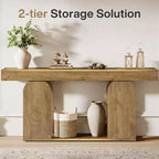 Console Table Lantine 180 cm de style Ferme avec Cadre en Bois et Étagère de Rangement à 2 Niveaux, Marron Clair, Idéale pour le Salon, le Couloir, l'Entrée.