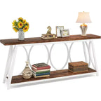 Lantine 70.9-Inch Extra Long Console Table, Industrial Sofa Table with Storage Shelf for Living Room, Entryway, Hallway, White & Brown