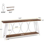 Table console extra-longue Lantine de 178 cm, table de canapé industrielle avec étagère de rangement pour salon, entrée, couloir, blanc et marron