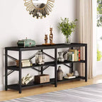 Lantine Console étroite extra longue de 180 cm, Table de canapé moderne avec étagères de rangement, Table d'entrée industrielle à 3 niveaux pour salon, Noir