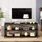 Lantine Console étroite extra longue de 180 cm, Table de canapé moderne avec étagères de rangement, Table d'entrée industrielle à 3 niveaux pour salon, Noir