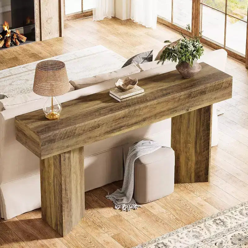 Table console Lantine de 63 po, table étroite en bois rustique marron en MDF pour entrée, canapé, hall, couloir, salon