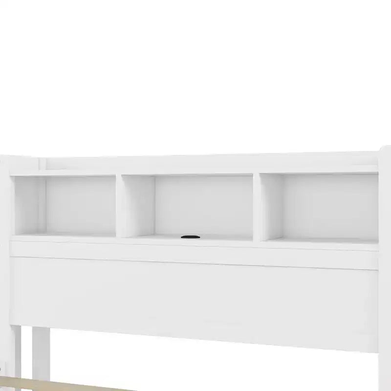 Cadre de lit double Whisen, lit en bois avec tête de lit de rangement et armoire de rangement coulissante, tiroirs