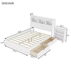 Cadre de lit double Whisen, lit en bois avec tête de lit de rangement et armoire de rangement coulissante, tiroirs