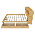 Cadre de lit double Whisen, lit en bois avec tête de lit de rangement et armoire de rangement coulissante, tiroirs