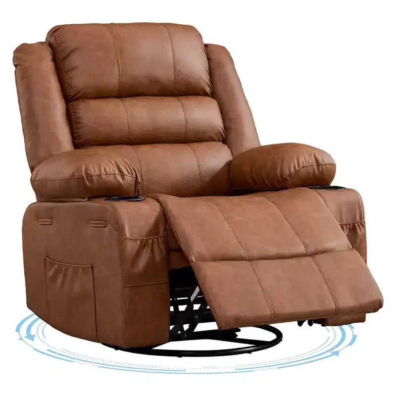Fauteuil inclinable, pivotant à 360°, avec fonction balancelle et 3 positions manuelles pour adulte, 2 porte-gobelets et 4 poches, idéal pour la chambre d'enfant, le salon, la chambre à coucher ou le bureau.