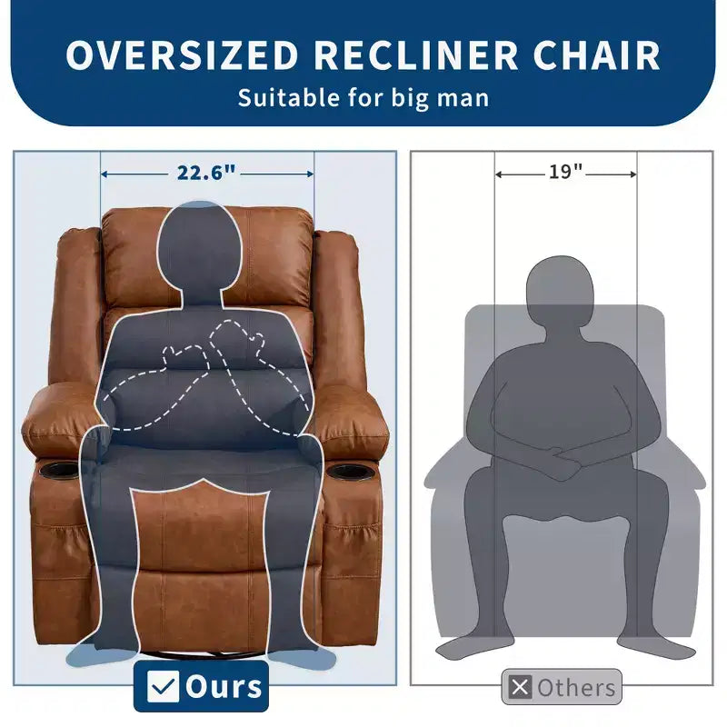 Fauteuil inclinable, pivotant à 360°, avec fonction balancelle et 3 positions manuelles pour adulte, 2 porte-gobelets et 4 poches, idéal pour la chambre d'enfant, le salon, la chambre à coucher ou le bureau.
