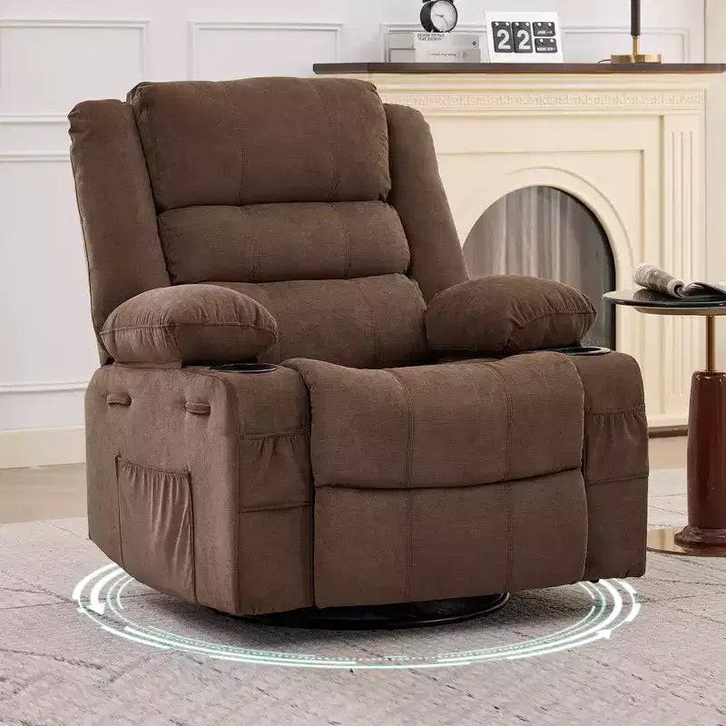 Fauteuil inclinable, pivotant à 360°, avec fonction balancelle et 3 positions manuelles pour adulte, 2 porte-gobelets et 4 poches, idéal pour la chambre d'enfant, le salon, la chambre à coucher ou le bureau.