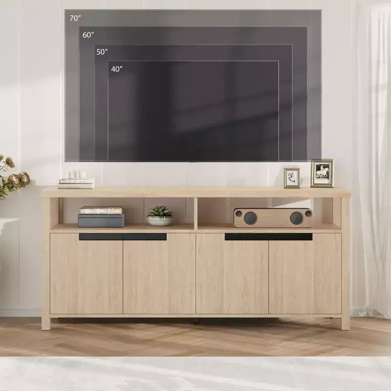 Meuble TV de ferme de 63 pouces pour téléviseurs jusqu'à 65 pouces, long meuble de divertissement avec 4 portes et étagère ouverte, pour salon, chambre à coucher