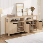 Meuble TV de ferme de 63 pouces pour téléviseurs jusqu'à 65 pouces, long meuble de divertissement avec 4 portes et étagère ouverte, pour salon, chambre à coucher