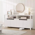 Meuble TV de ferme de 63 pouces pour téléviseurs jusqu'à 65 pouces, long meuble de divertissement avec 4 portes et étagère ouverte, pour salon, chambre à coucher