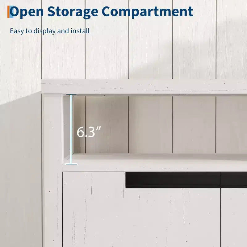 Meuble TV de ferme de 63 pouces pour téléviseurs jusqu'à 65 pouces, long meuble de divertissement avec 4 portes et étagère ouverte, pour salon, chambre à coucher