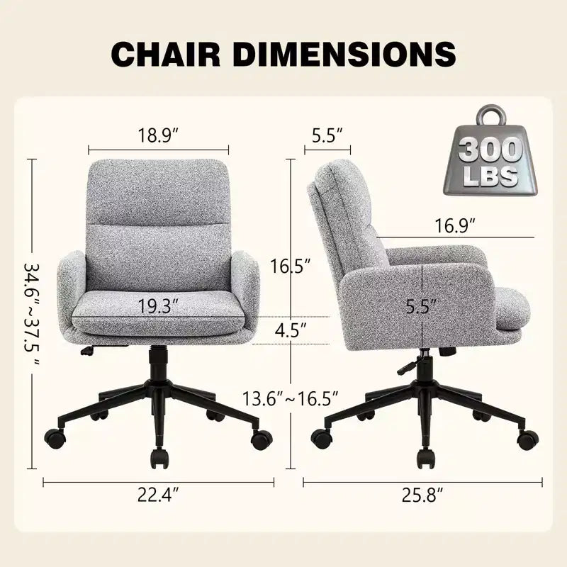 Fauteuil de bureau moderne Furniliving avec dossier hautChaise d'appoint rembourrée en chenille