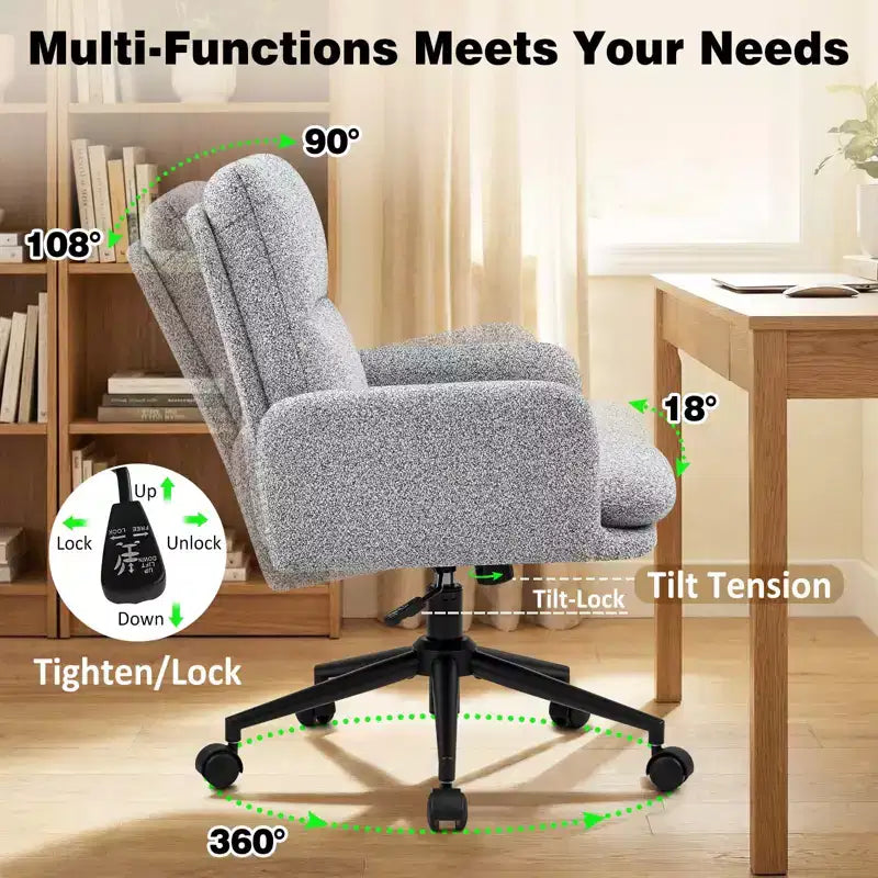 Fauteuil de bureau moderne Furniliving avec dossier hautChaise d'appoint rembourrée en chenille