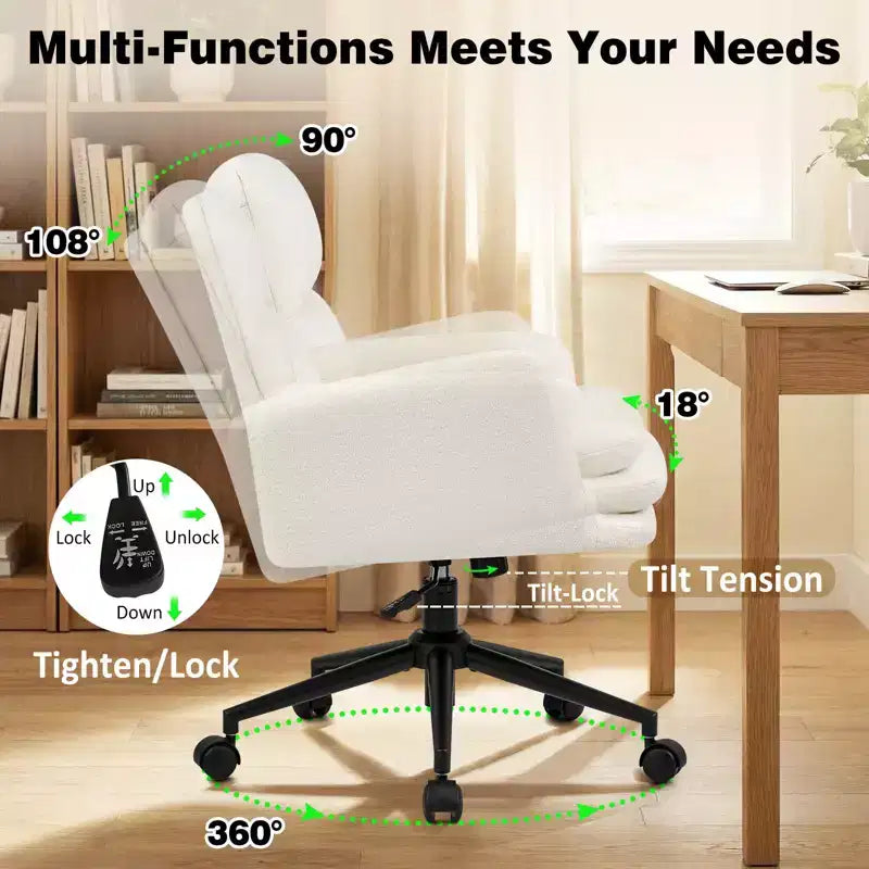 Fauteuil de bureau moderne Furniliving avec dossier hautChaise d'appoint rembourrée en chenille