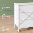 Meuble TV large de 160 cm avec 9 tiroirs en tissu, console média et organiseur de rangement avec cadre en métal et plateau en bois, 68 cm de profondeur pour salon et chambre