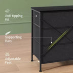 Meuble TV large de 160 cm avec 9 tiroirs en tissu, console média et organiseur de rangement avec cadre en métal et plateau en bois, 68 cm de profondeur pour salon et chambre