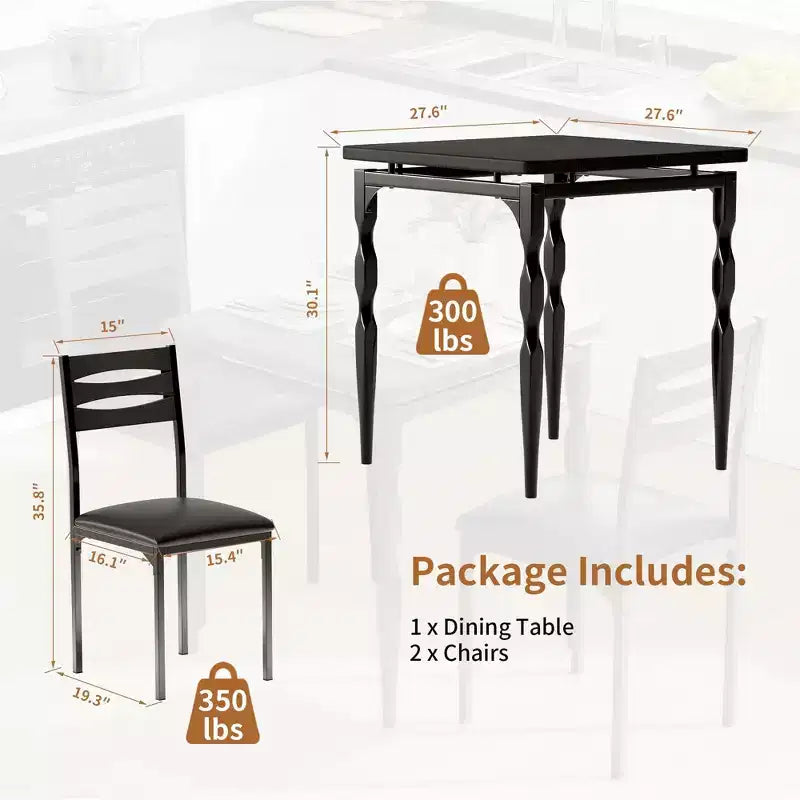 Ensemble table et chaises de salle à manger 2 places, ensemble table et 2 chaises, ensemble table à manger 3 pièces avec pieds de table en spirale pour petits espaces, cuisine, appartement