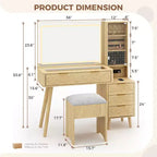 COZONY Coiffeuse 48 cannelures avec miroir et lumières LED, station de charge, tabouret de rangement capitonné pour chambre à coucher