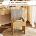 COZONY Coiffeuse 48 cannelures avec miroir et lumières LED, station de charge, tabouret de rangement capitonné pour chambre à coucher