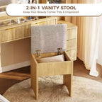 COZONY Coiffeuse 48 cannelures avec miroir et lumières LED, station de charge, tabouret de rangement capitonné pour chambre à coucher