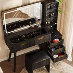 COZONY Coiffeuse 48 cannelures avec miroir et lumières LED, station de charge, tabouret de rangement capitonné pour chambre à coucher