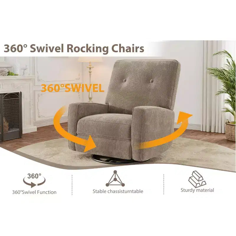 Fauteuil inclinable pivotant à 360° avec mouvement de glisse – Idéal pour chambre d'enfant, salon, chambre à coucher, bureau, fauteuil à bascule pour adultes