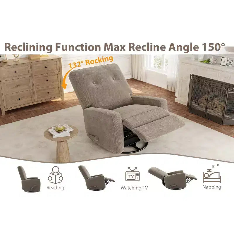 Fauteuil inclinable pivotant à 360° avec mouvement de glisse – Idéal pour chambre d'enfant, salon, chambre à coucher, bureau, fauteuil à bascule pour adultes