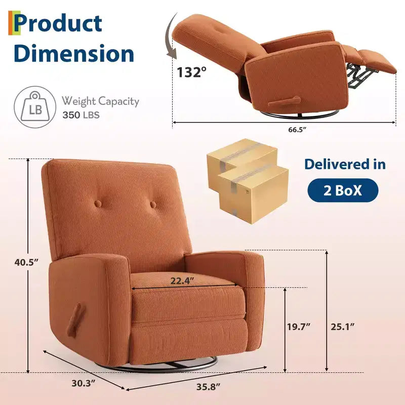 Fauteuil inclinable pivotant à 360° avec mouvement de glisse – Idéal pour chambre d'enfant, salon, chambre à coucher, bureau, fauteuil à bascule pour adultes
