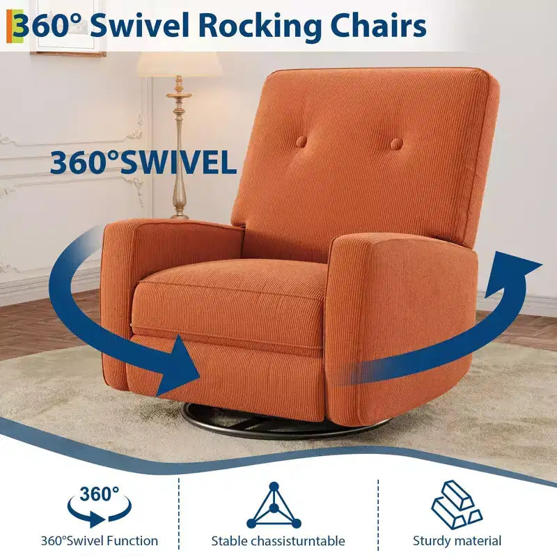 Fauteuil inclinable pivotant à 360° avec mouvement de glisse – Idéal pour chambre d'enfant, salon, chambre à coucher, bureau, fauteuil à bascule pour adultes