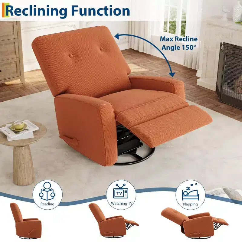 Fauteuil inclinable pivotant à 360° avec mouvement de glisse – Idéal pour chambre d'enfant, salon, chambre à coucher, bureau, fauteuil à bascule pour adultes