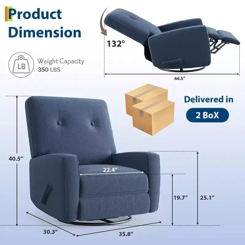 Fauteuil inclinable pivotant à 360° avec mouvement de glisse – Idéal pour chambre d'enfant, salon, chambre à coucher, bureau, fauteuil à bascule pour adultes