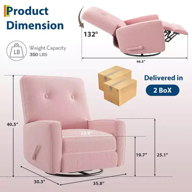 Fauteuil inclinable pivotant à 360° avec mouvement de glisse – Idéal pour chambre d'enfant, salon, chambre à coucher, bureau, fauteuil à bascule pour adultes