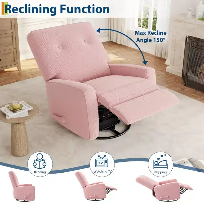 Fauteuil inclinable pivotant à 360° avec mouvement de glisse – Idéal pour chambre d'enfant, salon, chambre à coucher, bureau, fauteuil à bascule pour adultes