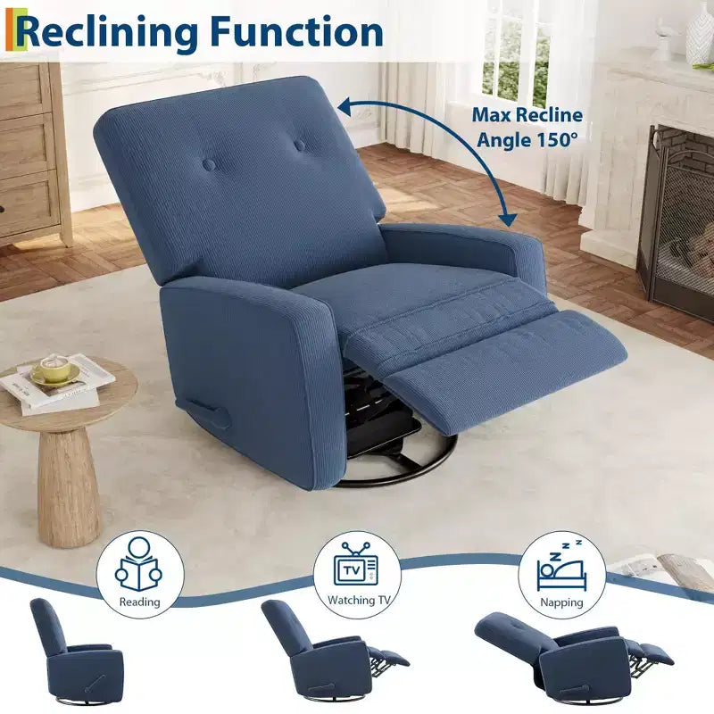 Fauteuil inclinable pivotant à 360° avec mouvement de glisse – Idéal pour chambre d'enfant, salon, chambre à coucher, bureau, fauteuil à bascule pour adultes