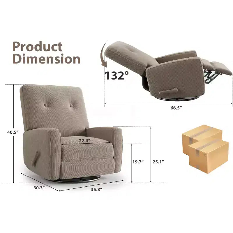 Fauteuil inclinable pivotant à 360° avec mouvement de glisse – Idéal pour chambre d'enfant, salon, chambre à coucher, bureau, fauteuil à bascule pour adultes