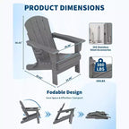 Lot de 2 chaises Adirondack pliantes avec table d'appoint, texture bois HDPE tout temps et porte-gobelet pour terrasse, patio, jardin, noir