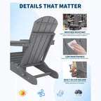 Lot de 2 chaises Adirondack pliantes avec table d'appoint, texture bois HDPE tout temps et porte-gobelet pour terrasse, patio, jardin, noir