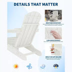 Lot de 2 chaises Adirondack pliantes avec table d'appoint, texture bois HDPE tout temps et porte-gobelet pour terrasse, patio, jardin, noir