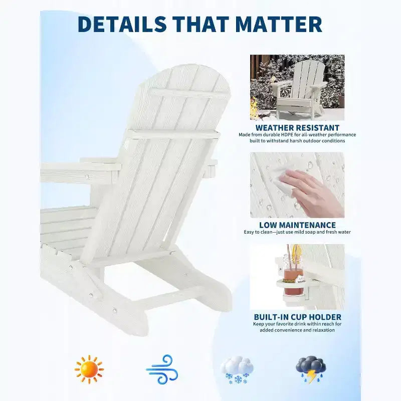 Lot de 2 chaises Adirondack pliantes avec table d'appoint, texture bois HDPE tout temps et porte-gobelet pour terrasse, patio, jardin, noir