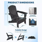 Lot de 2 chaises Adirondack pliantes avec table d'appoint, texture bois HDPE tout temps et porte-gobelet pour terrasse, patio, jardin, noir