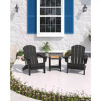 Lot de 2 chaises Adirondack pliantes avec table d'appoint, texture bois HDPE tout temps et porte-gobelet pour terrasse, patio, jardin, noir