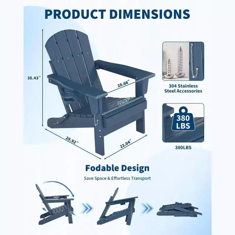 Lot de 2 chaises Adirondack pliantes avec table d'appoint, texture bois HDPE tout temps et porte-gobelet pour terrasse, patio, jardin, noir