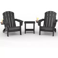 Folding Adirondack Chair Set of 2 with Side Table, All-Weather HDPE Wooden Texture & Cup Holder for Patio Deck Garden, Black