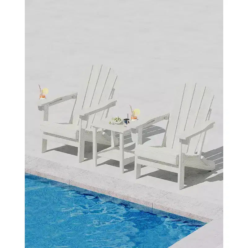 Lot de 2 chaises Adirondack pliantes avec table d'appoint, texture bois HDPE tout temps et porte-gobelet pour terrasse, patio, jardin, noir