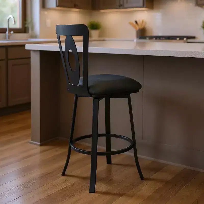 HomeRoots 26 Tabouret de bar pivotant hauteur comptoir en similicuir et fer gris et noir