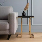 HomeRoots Table d'appoint carrée géométrique en métal noir 24