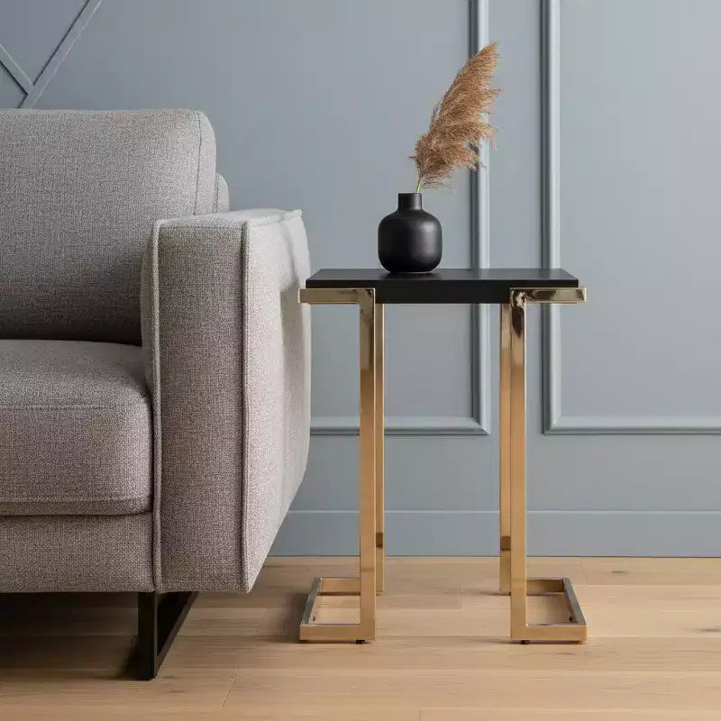 HomeRoots Table d'appoint carrée géométrique en métal noir 24