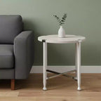 Table d'appoint ronde HomeRoots 24 en bois manufacturé chêne blanc et métal chromé