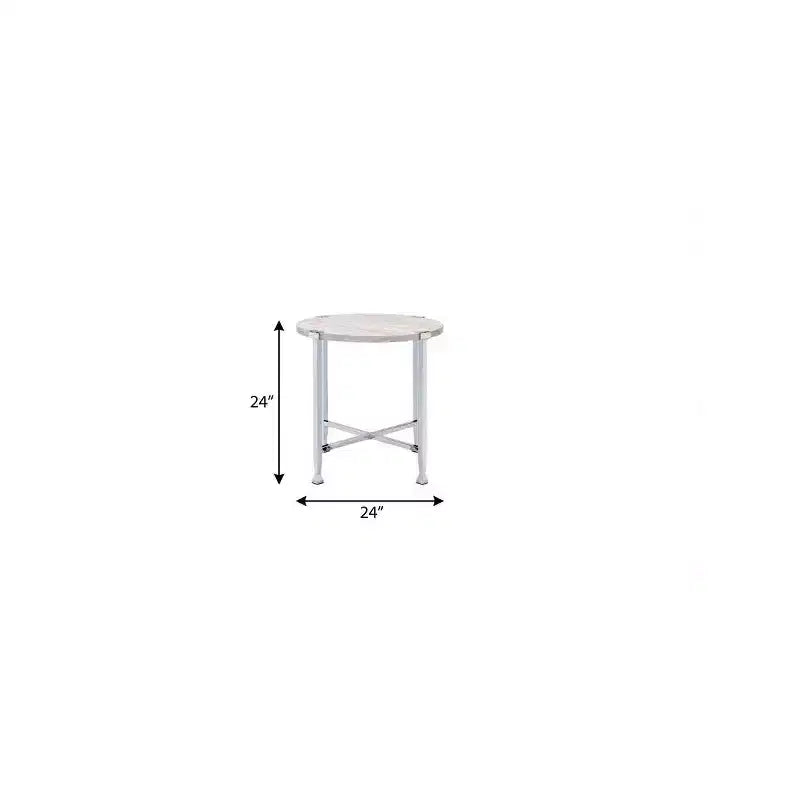 Table d'appoint ronde HomeRoots 24 en bois manufacturé chêne blanc et métal chromé